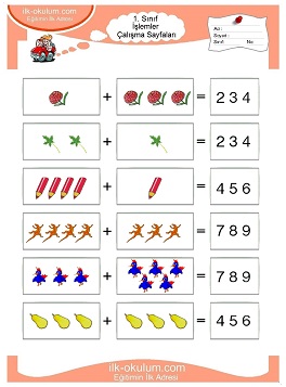 Çocuklar İçin toplam işlemi yaprak testleri 